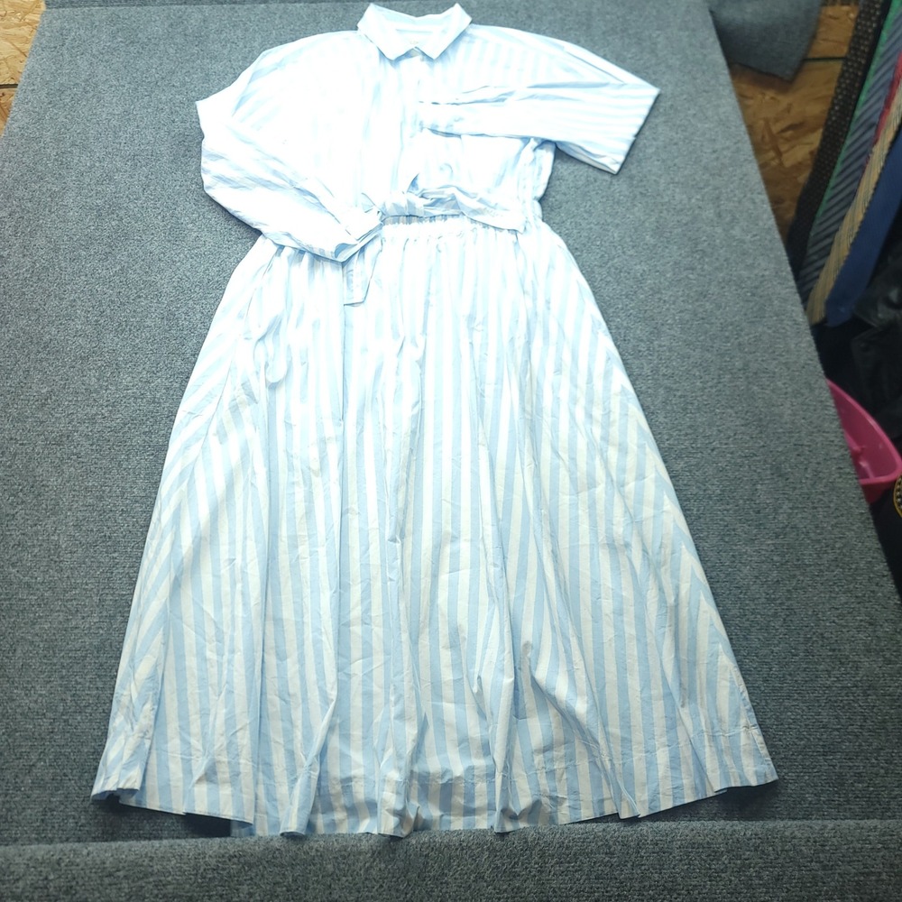 Loft Blue White Striped Cotton Midi Shirt Dress Long Sleeve Size 18 NWT